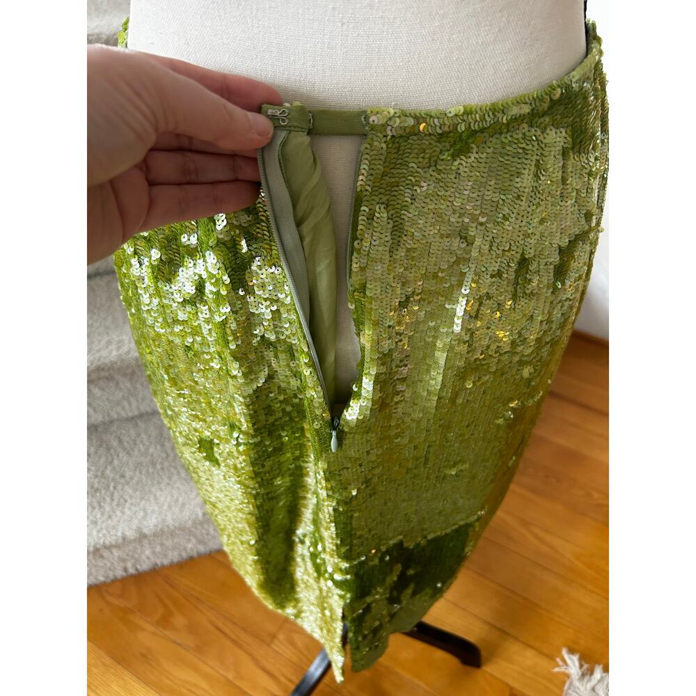 Vintage Y2k Lime Chartreuse Green Sequin Fitted P… - image 4